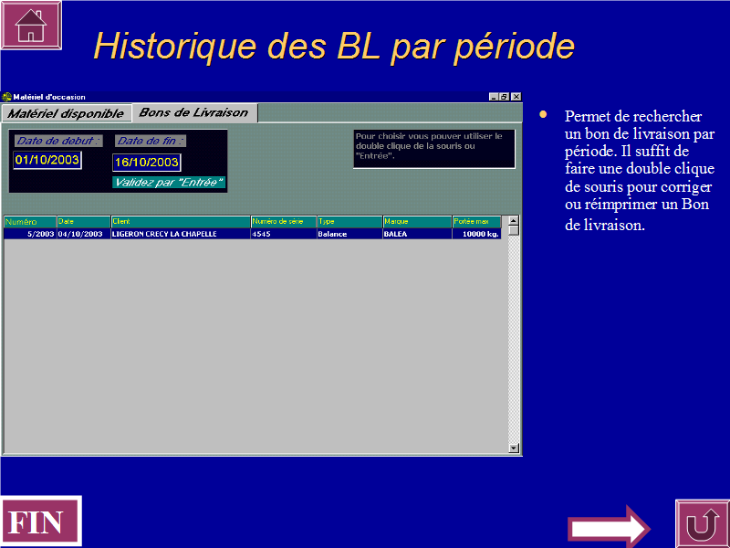 Historique des BL par période