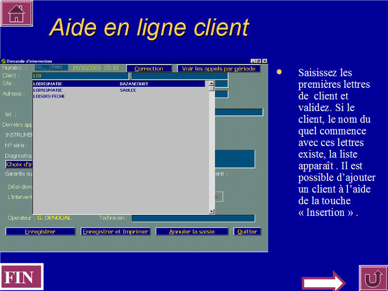 Aide en ligne clients.