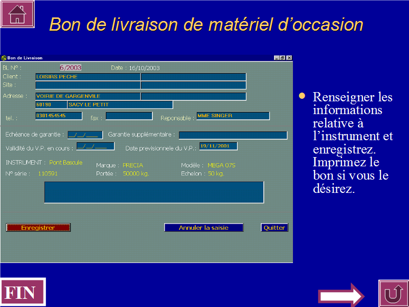 Bon de livraison de matériel d'occasion