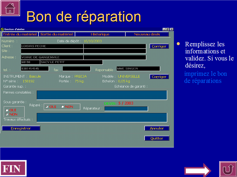 Bon de réparation