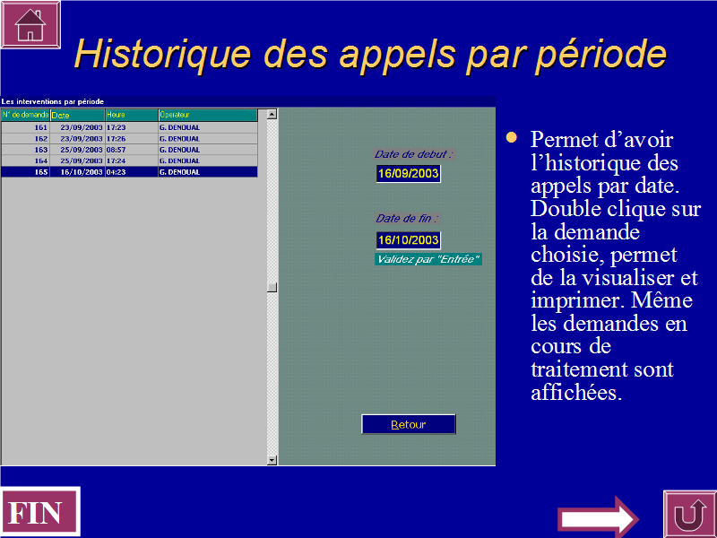 Historique des appels par période