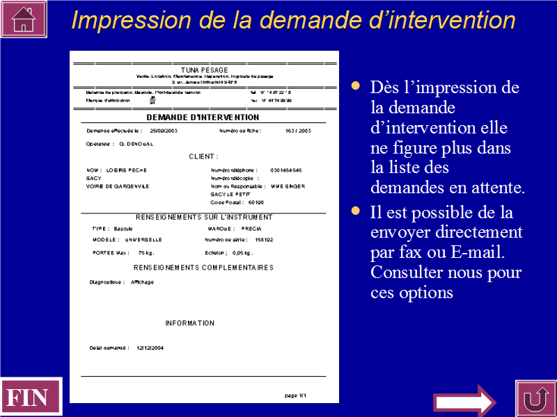 Impression de la demande d'intervention.