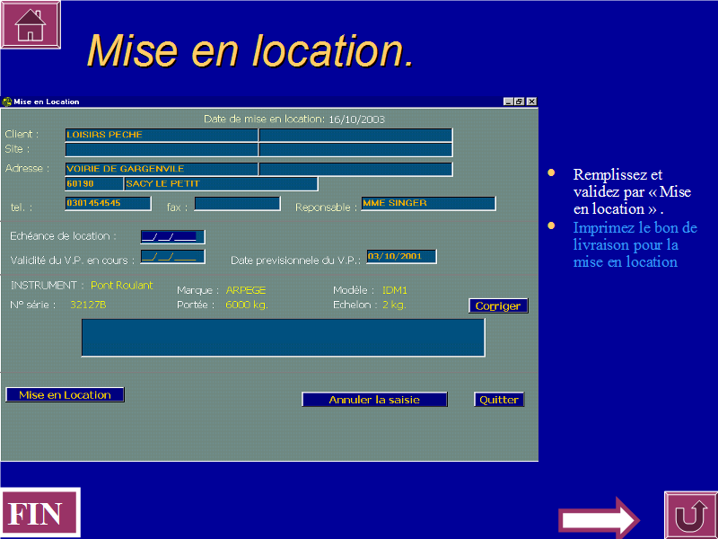 >Mise en location