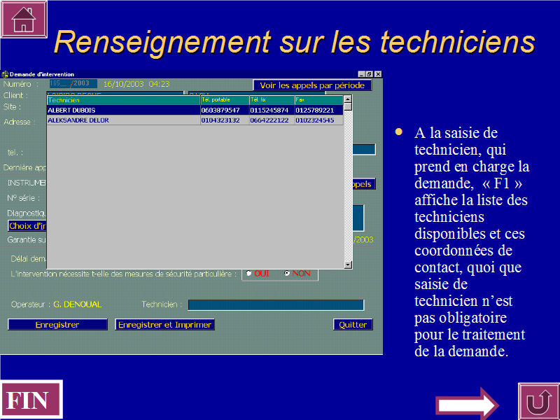 Renseignement sur les techniciens
